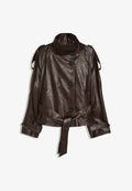 Bershka Faux leather jacket - mottled dark brown