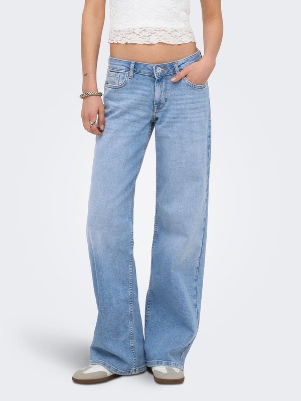 ONLY Wide-fit ONLJULLES Low waist Wide Leg Fit - Straight leg jeans - light medium blue denim