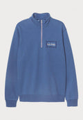 Blaues Sweatshirt mit hohem Kragen und halbem Reißverschluss. Besticktes Logo-Detail auf der linken Brust sowie gerippte Bündchen und Saum. Weicher Baumwollmix-Stoff.