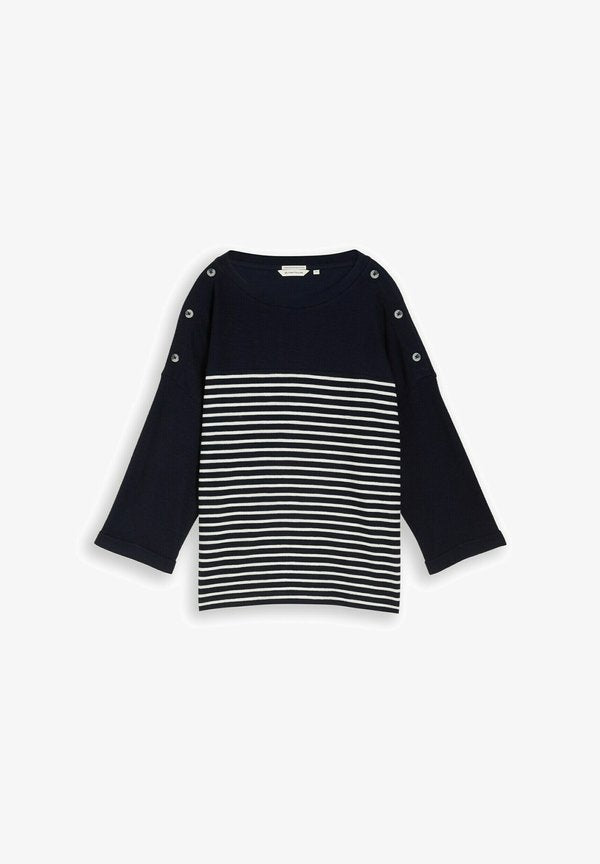 TOM TAILOR MIT STREIFENMUSTER - Long sleeved top - navy blue/offwhite stripe