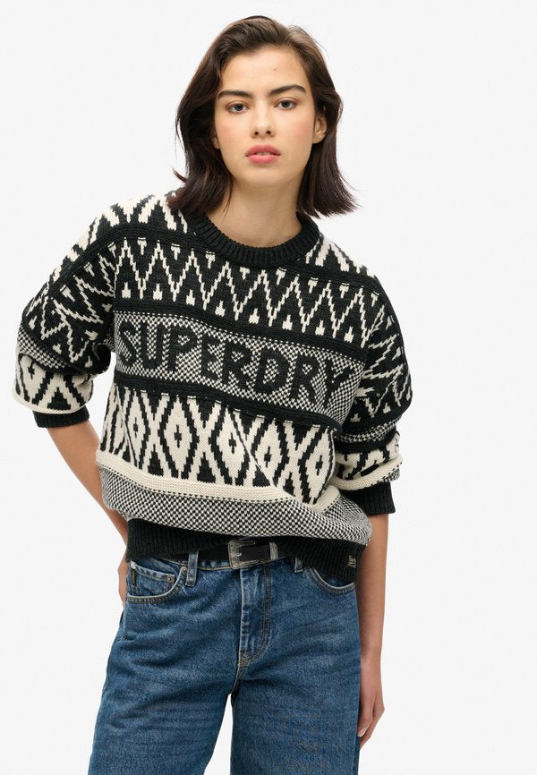 Superdry & Co BRANDED PATTERN CREW  - Jumper - black island ecru