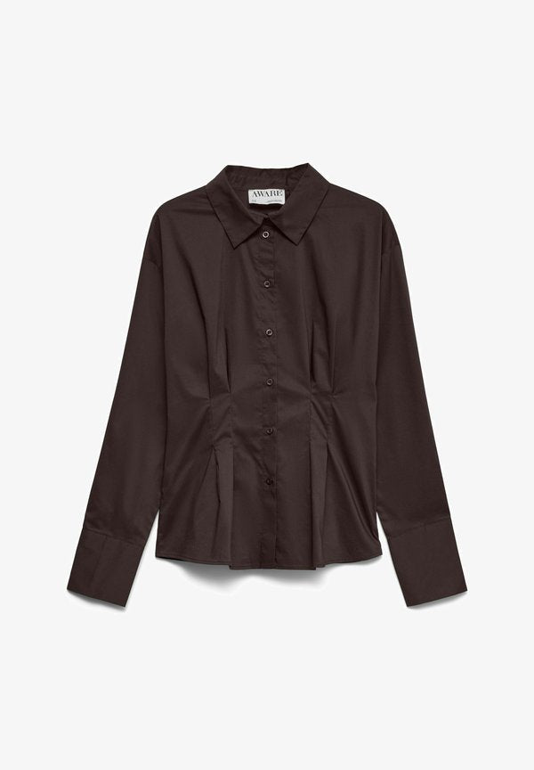 Vero Moda Poplin AWALVA - Button-down blouse - chocolate torte