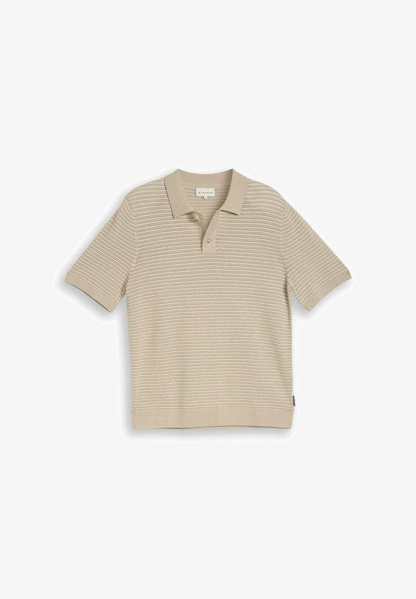 TOM TAILOR Polo shirt - cashew beige offwhite stripe
