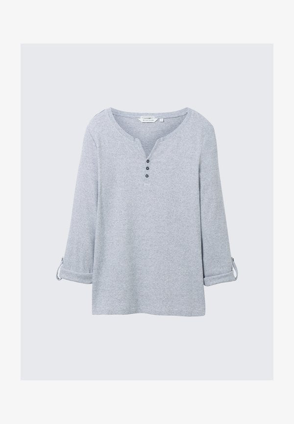 TOM TAILOR STRIPE HENLEY - Long sleeved top - offwhite navy