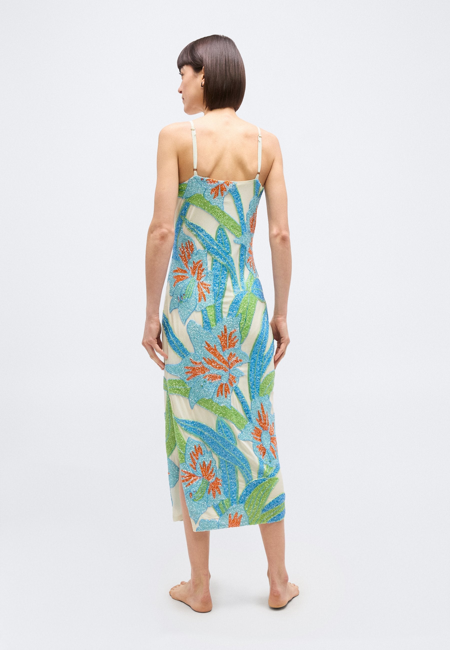 OCEANUS DELIAH BEADED MIDI DRESS