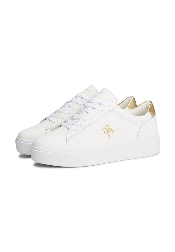 Tommy Hilfiger METALLIC HEEL LEATHER PLATFORM COURT TRAINERS