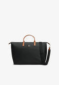 Tommy Hilfiger TH MONOGRAM WEEKENDER BAG WITH LEATHER - Weekend bag - black