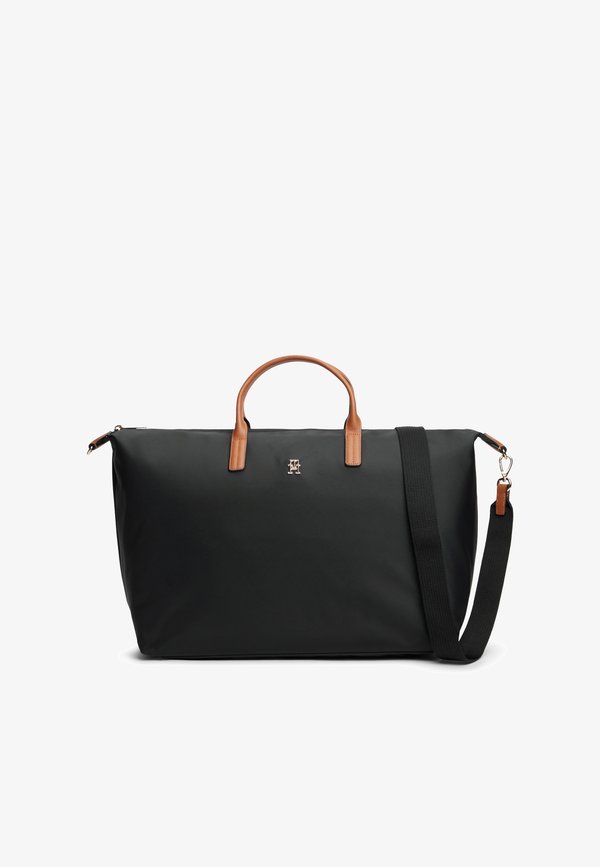 Tommy Hilfiger TH MONOGRAM WEEKENDER BAG WITH LEATHER - Weekend bag - black