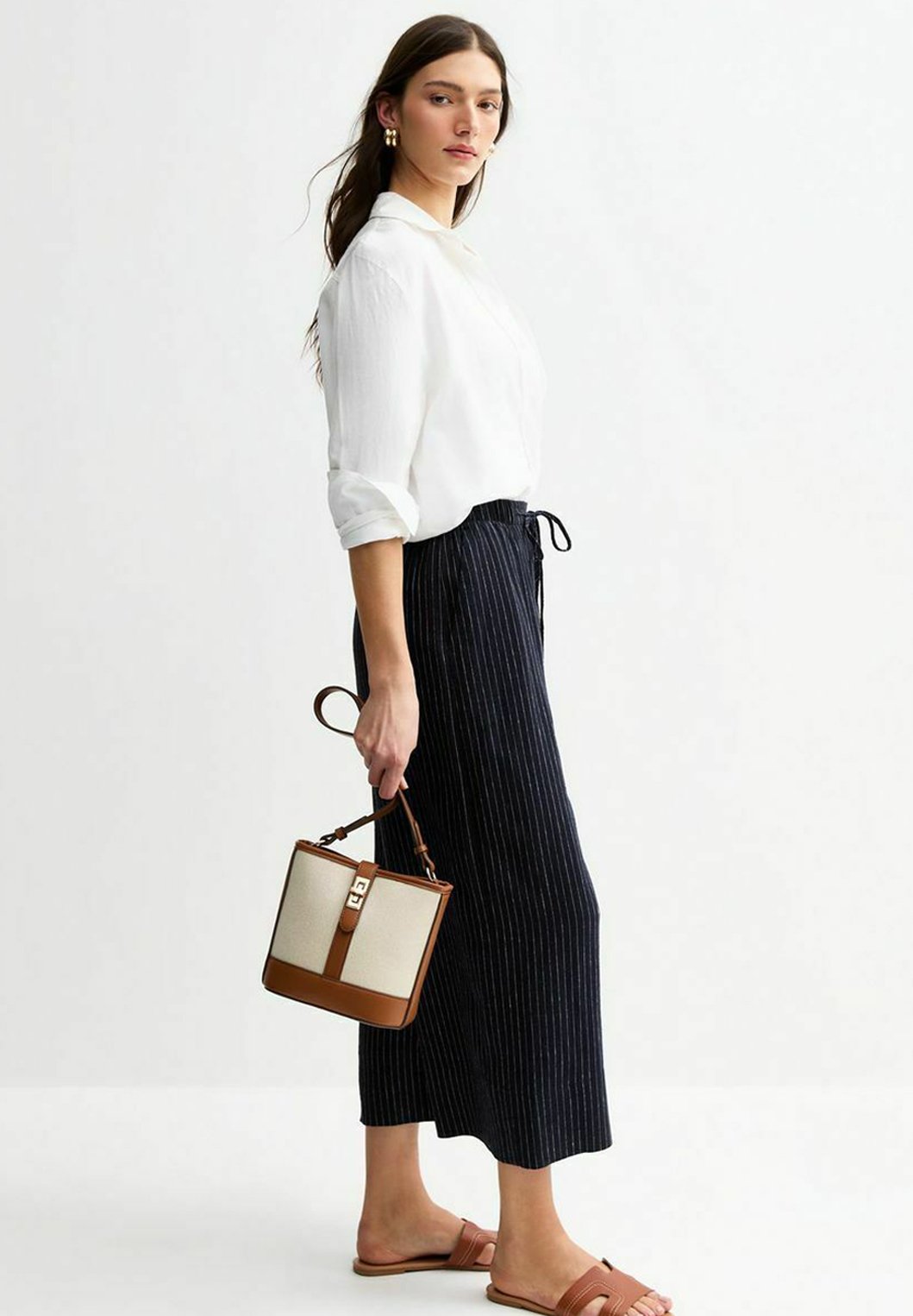 New Look STRIPED LINEN CROPPED