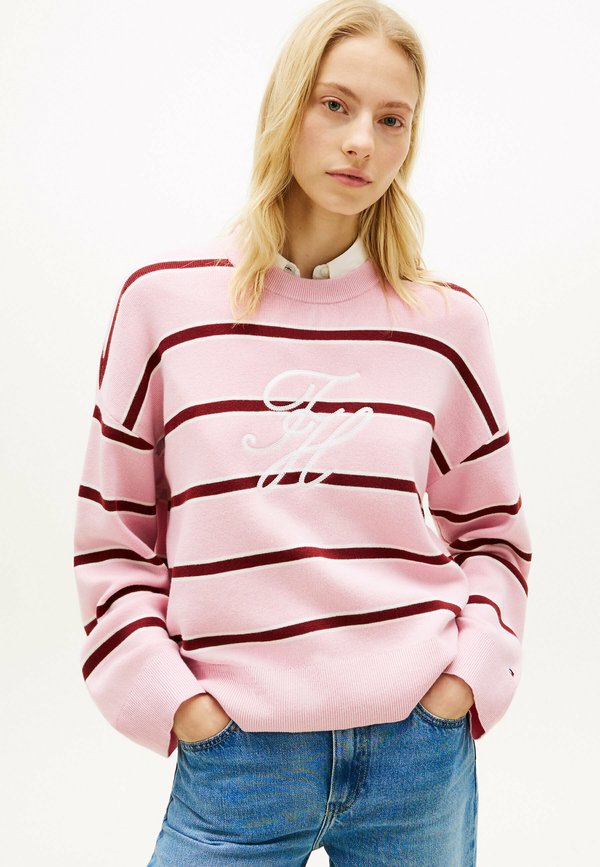 Tommy Hilfiger FULL NEEDLE GRAPHIC SWEATER - CO FULL NEEDLE - Jumper - pink/ivory/liberty red stp