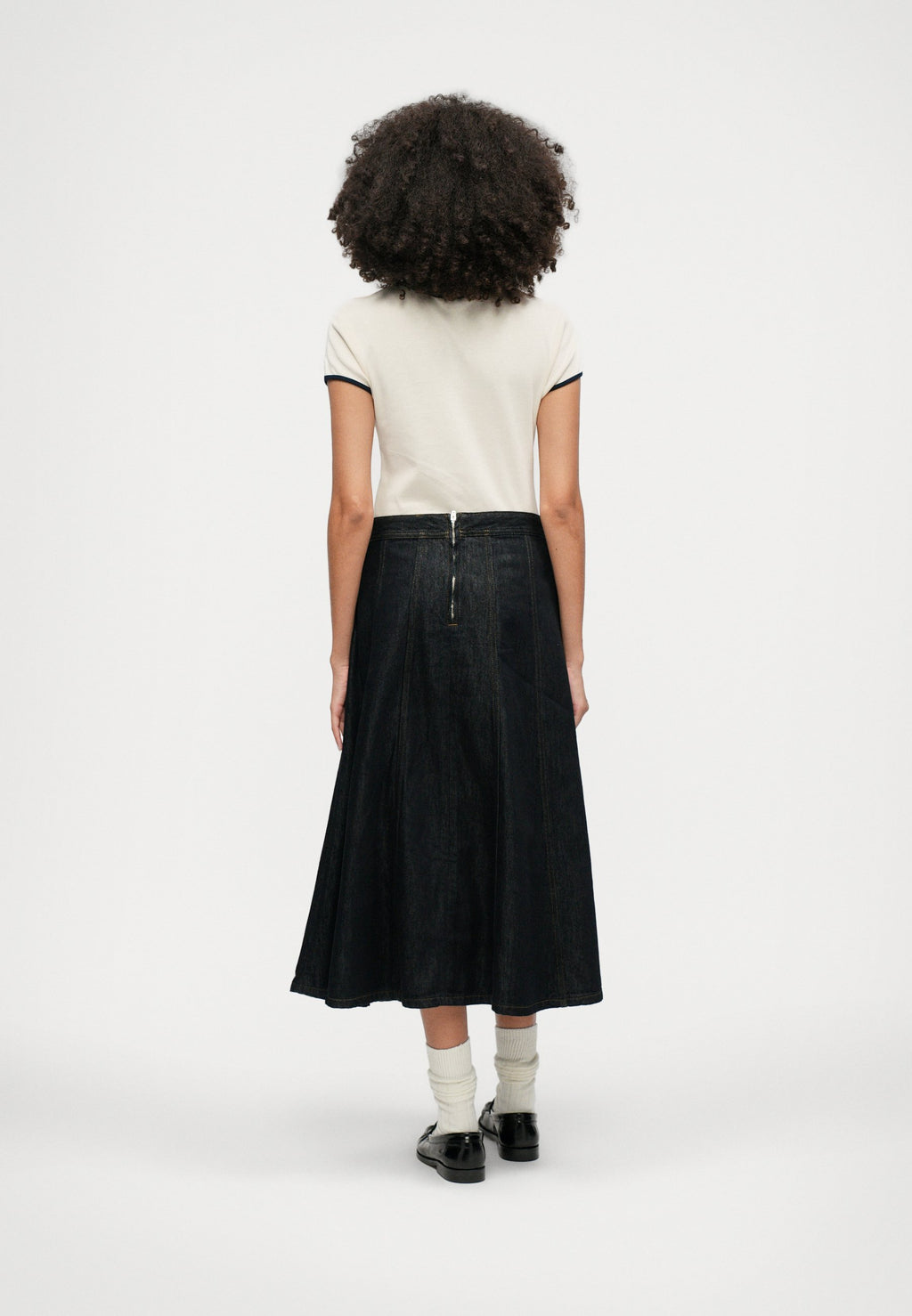 HIGH RISE DENIM FLARE MIDI SKIRT Media 4