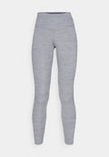 Graue Sportleggings mit hohem Bund, aus einem strukturierten Stoff mit einem dezenten melierten Muster. Enganliegende Silhouette.