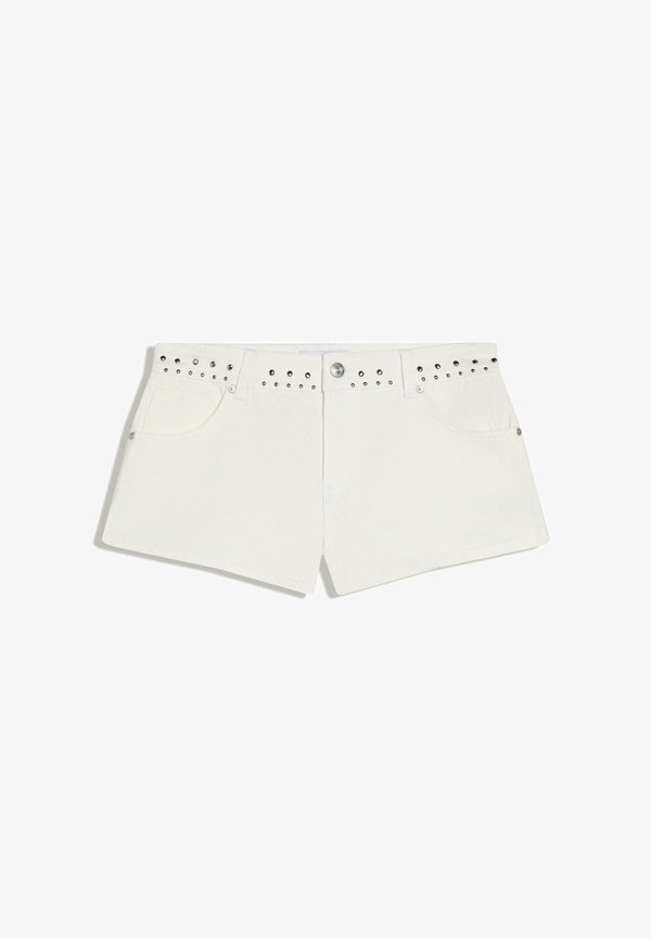 Bershka STUDDED TWILL SHORTS 01723335 - Denim shorts - white