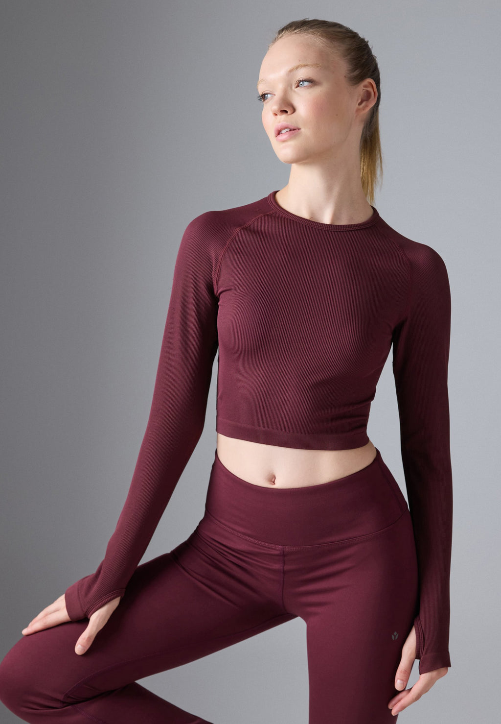 Even&Odd active CROPPED LONG SLEEVE FINE RIB SEAMLESS TOP