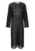 Schwarzes Strickkleid mit lockerer Passform, langen Ärmeln und einem strukturierten, offenen Gewebe-Design sowie einem abgerundeten Saum.