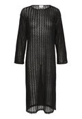 Schwarzes Strickkleid mit lockerer Passform, langen Ärmeln und einem strukturierten, offenen Gewebe-Design sowie einem abgerundeten Saum.