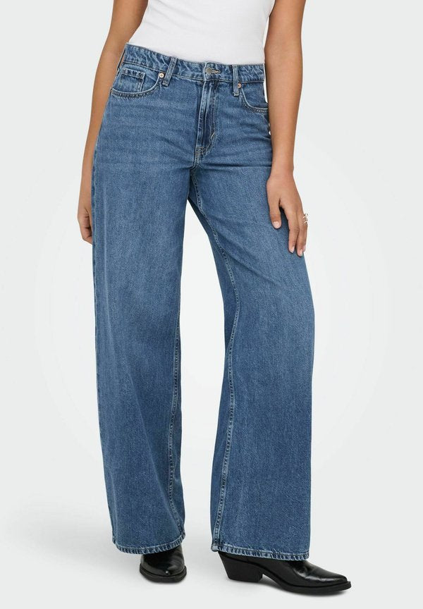 ONLY Wide-fit ONLSILKY High waist Wide Leg Fit - Flared Jeans - medium blue denim