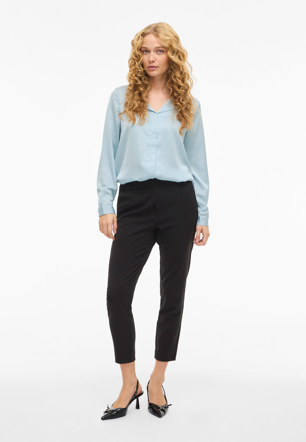 VILA VIELLETTE V-NECK L/S SATIN SHIRT - NOOS
