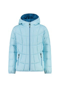 Helleblaue, gefütterte Jacke mit Kapuze und Reißverschluss vorne, mit Panelelementen, zwei seitlichen Reißverschlusstaschen und elastischen Bündchen für einen angenehmen Sitz.
