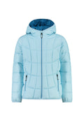 Helleblaue, gefütterte Jacke mit Kapuze und Reißverschluss vorne, mit Panelelementen, zwei seitlichen Reißverschlusstaschen und elastischen Bündchen für einen angenehmen Sitz.