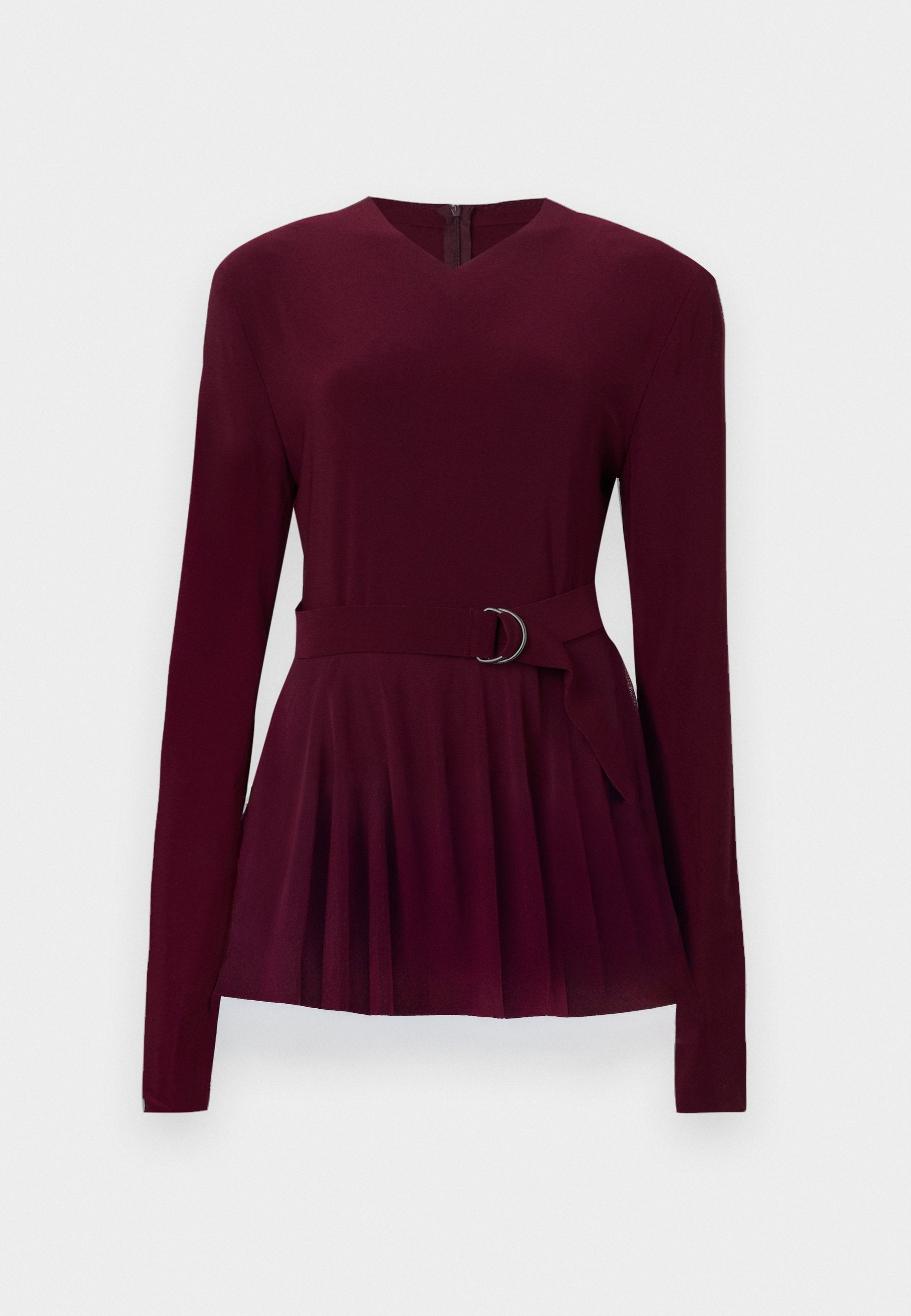 Norma Kamali LONG SLEEVE SHOULDER PAD V NECK FLARED PICKLEBALL