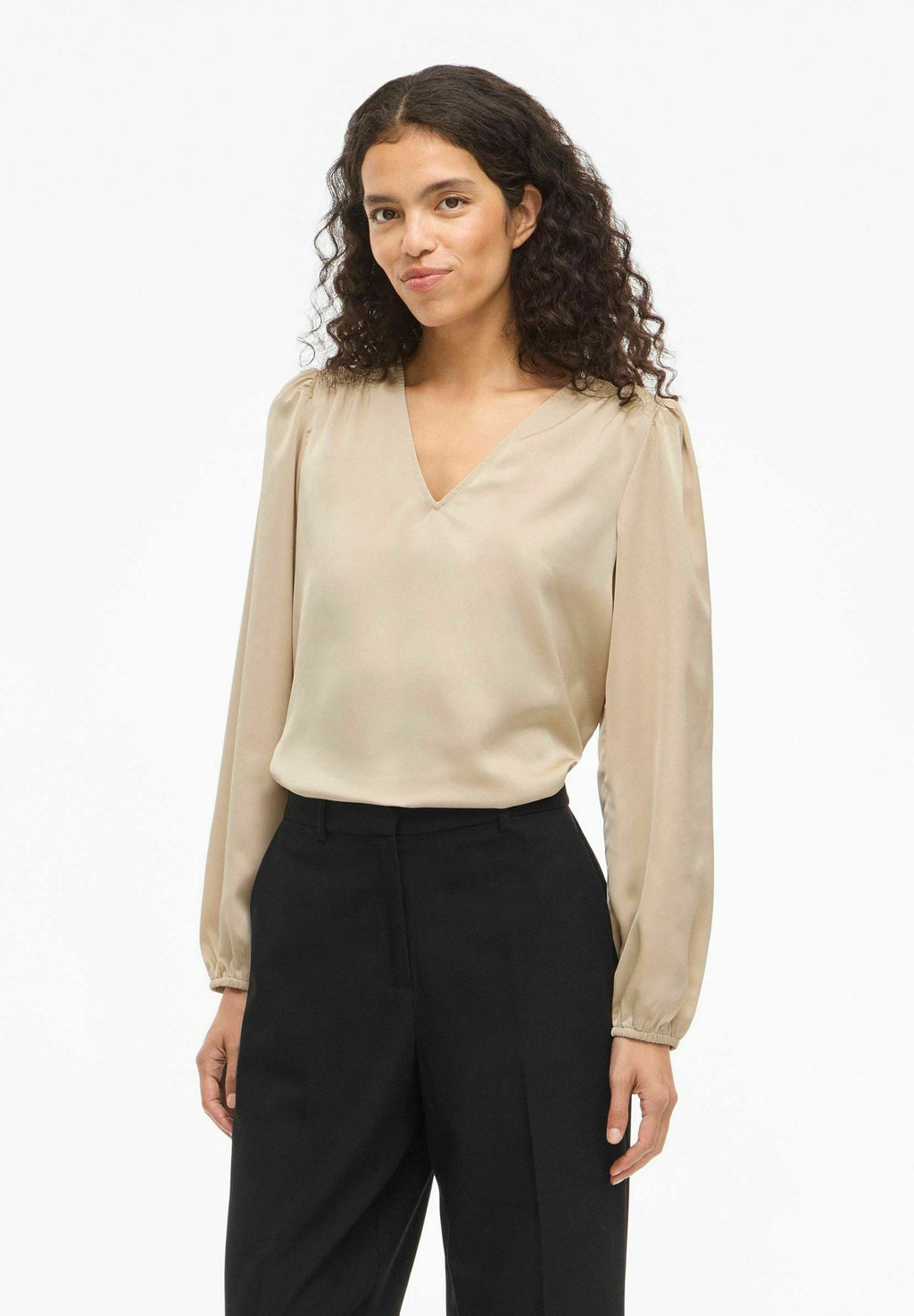 VILA VIELLETTE L/S SMOCK SATIN TOP - NOOS