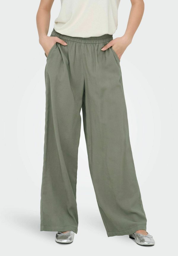 ONLY ONLARIS LIFE HW PULL-UP PANT WVN NOOS - Trousers - smokey olive
