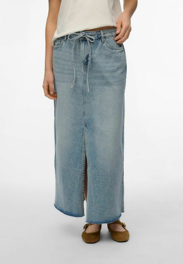Vero Moda Denim VMWIEN Mid waist Midi - Maxi skirt - light blue denim