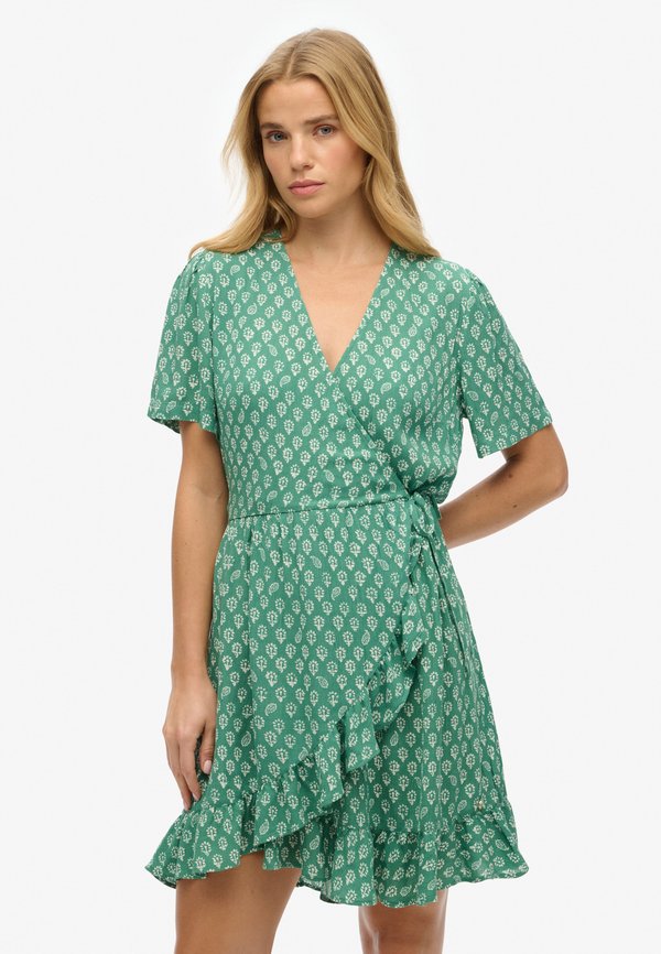 Superdry & Co SHORT SLEEVE PRINTED MINI WRAP - Day dress - floral block green