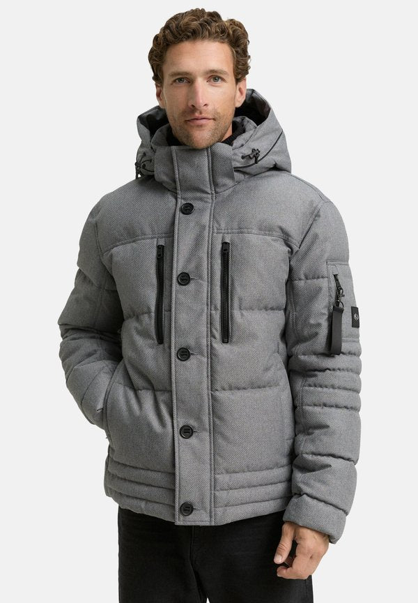 TOM TAILOR PUFFER-JACKE MIT ABNEHMBARER KAPUZE - Winter jacket - mid grey melange structure