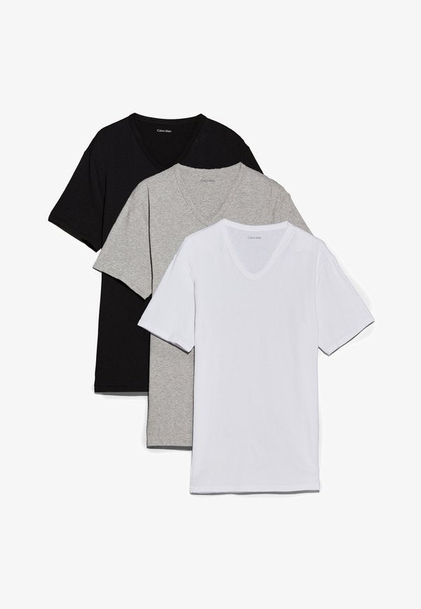 Calvin Klein Underwear 3 PACK V-NECK T-SHIRT COTTON MICROFIBER STRETCH - Undershirt - black/white/grey heather