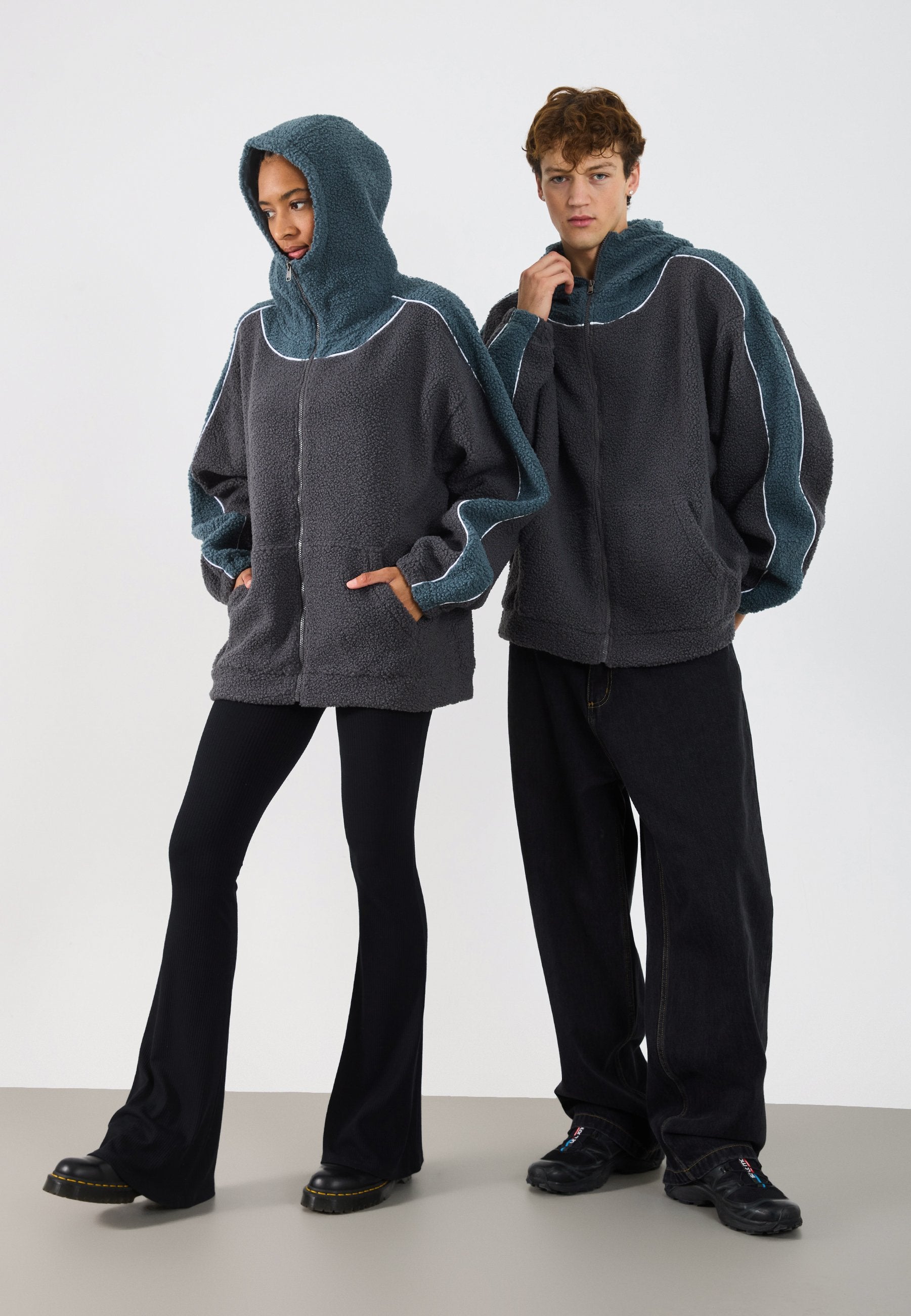 YOURTURN UNISEX FLEECE RELAXED FIT BALACLAVA HOODIE