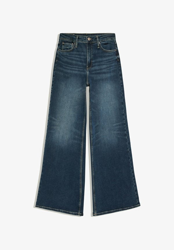 Bershka HIGH-WAIST WIDE-LEG - JEANS - Wide Leg - dark blue