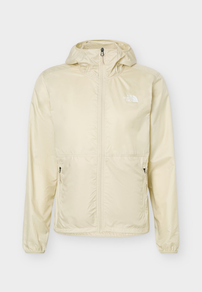 Hellbeige Kapuzenjacke mit durchgehendem Frontreißverschluss, seitlichen Reißverschlusstaschen, elastischen Bündchen und The North Face-Logo auf der Brust.