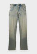 Verblasste Jeans mit geradem Bein, fünf Taschen, Knopfverschluss und dezenten Ziernähten in der Nähe der Vordertaschen.