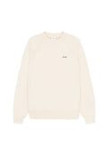 Hellcremefarbener Langarm-Pullover mit Rundhalsausschnitt, kleinem schwarzem "LES DEUX"-Logo auf der linken Brust sowie gerippten Bündchen und Saum.