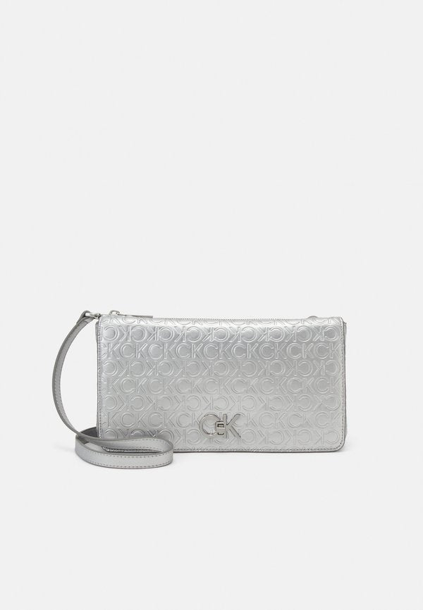 Calvin Klein LOCK DOUBLE - Cross body bag - silver-coloured