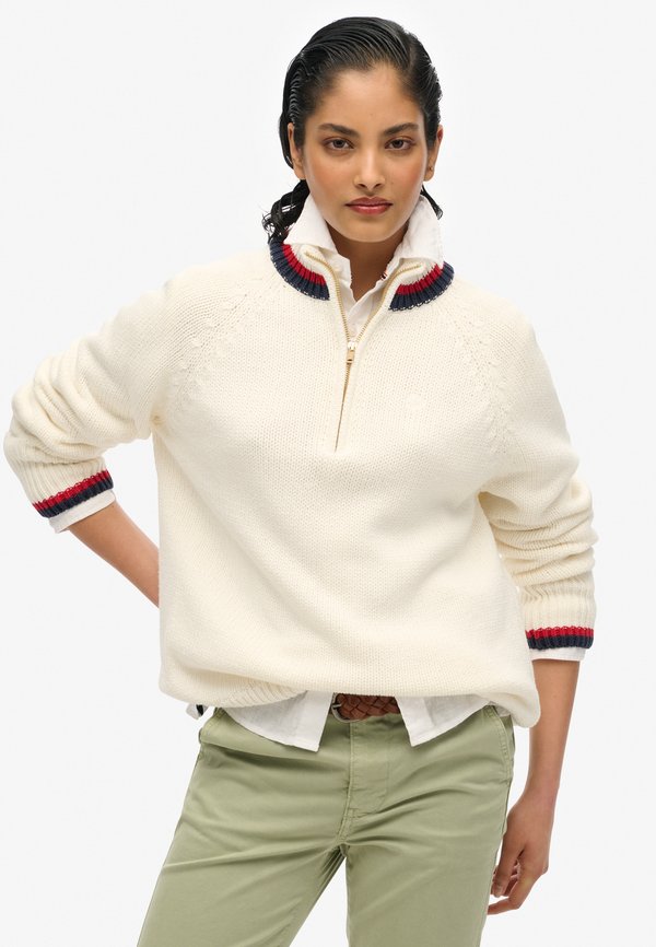 Superdry & Co TIPPED HALF ZIP - Jumper - ecru