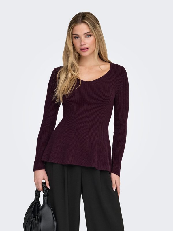 ONLY ONLIBI V NECK RIB PEPLUM  - Jumper - port royale