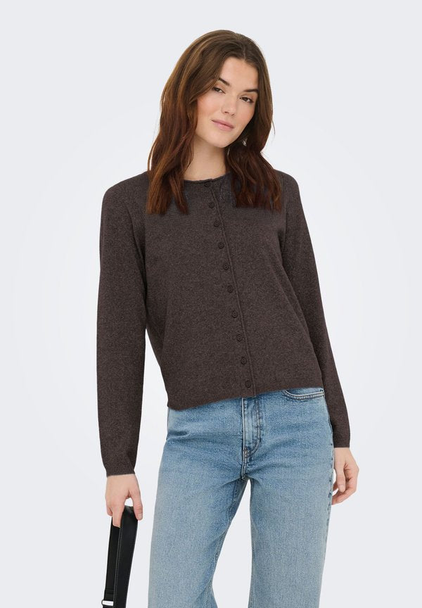ONLY ONLLOYAL LS O-NECK BUTTON CARDI KNT NOOS - Cardigan - chocolate torte