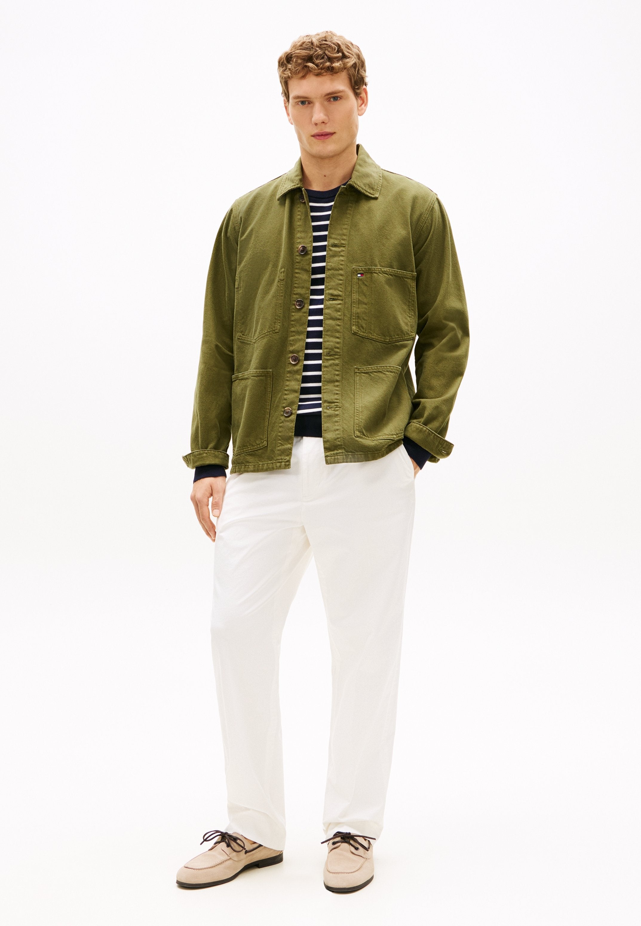 WASHED FLAG EMBROIDERY DENIM CHORE JACKET Media 2