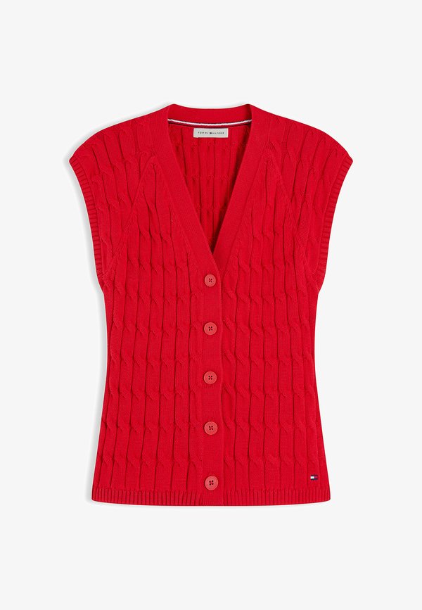 Tommy Hilfiger MID GG CABLE VEST CARDI - CO CABLE MID GG - Waistcoat - fire red