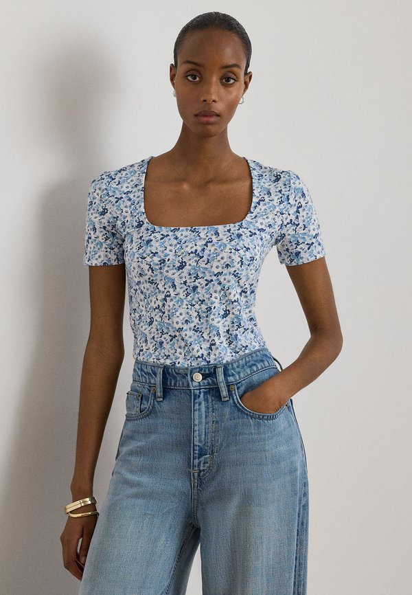 Lauren Ralph Lauren FLORAL COTTON JERSEY SQUARE-NECK TOP