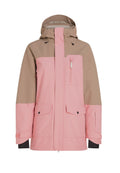 Wasserdichte Jacke in Pink und Beige. Verfügt über eine Kapuze, einen Frontreißverschluss, eine Brusttasche und zwei untere Taschen. Geschmeidige Textur mit verstellbaren Bündchen.