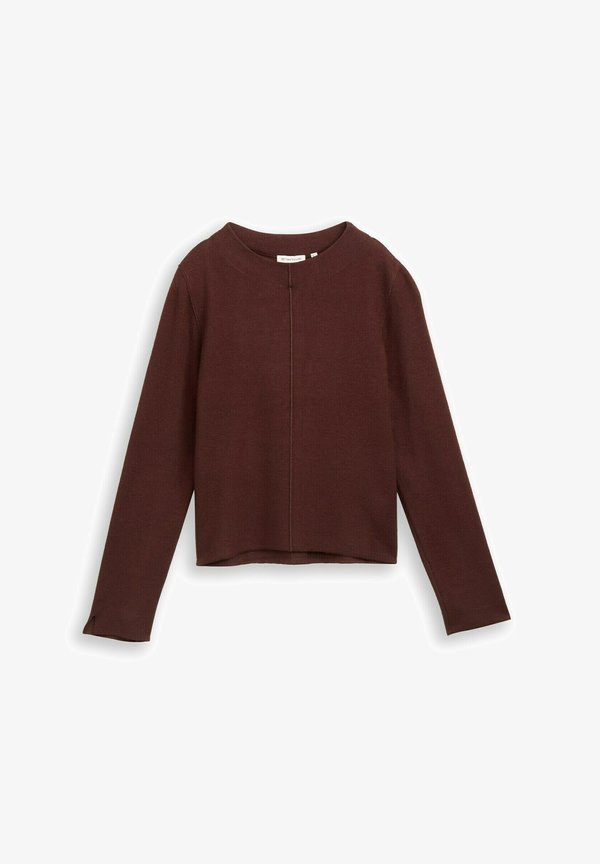 TOM TAILOR PULLOVER CROPPED MIT STEHKRAGEN - Jumper - dark pecan brown melange