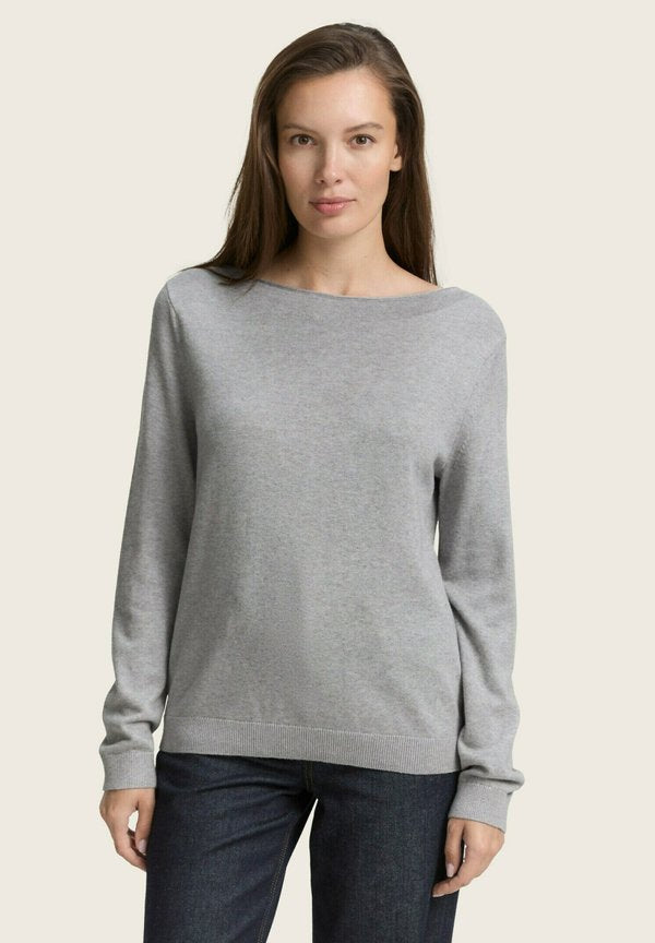 TOM TAILOR BASIC BOAT NECK - Jumper - medium silver grey melange