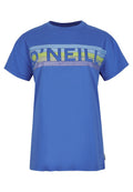 Blaues T-Shirt mit kurzen Ärmeln, das ein retro horizontal gestreiftes Design aufweist und mit dem Text "O'NEILL" über der Brust bedruckt ist.