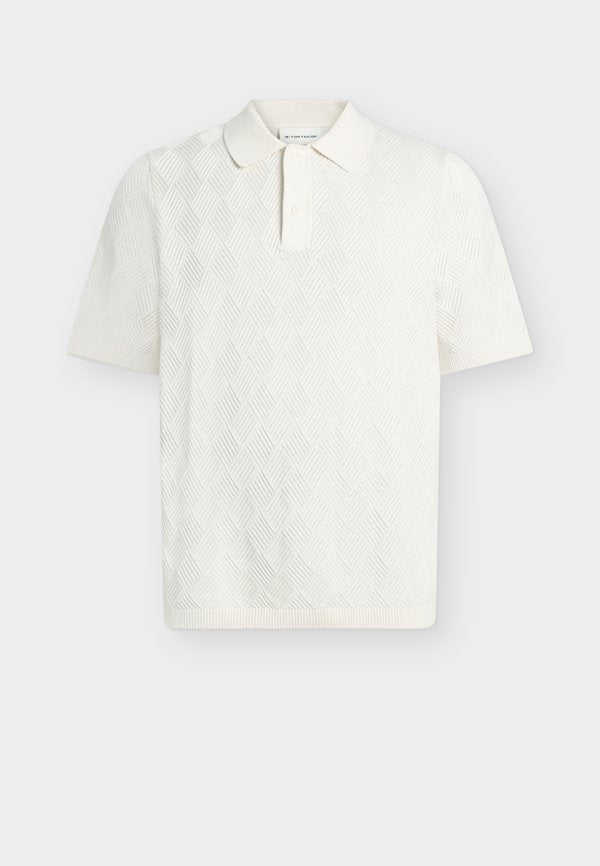TOM TAILOR OPEN STRUCTURE KNIT POLO - Polo shirt - gardenia white