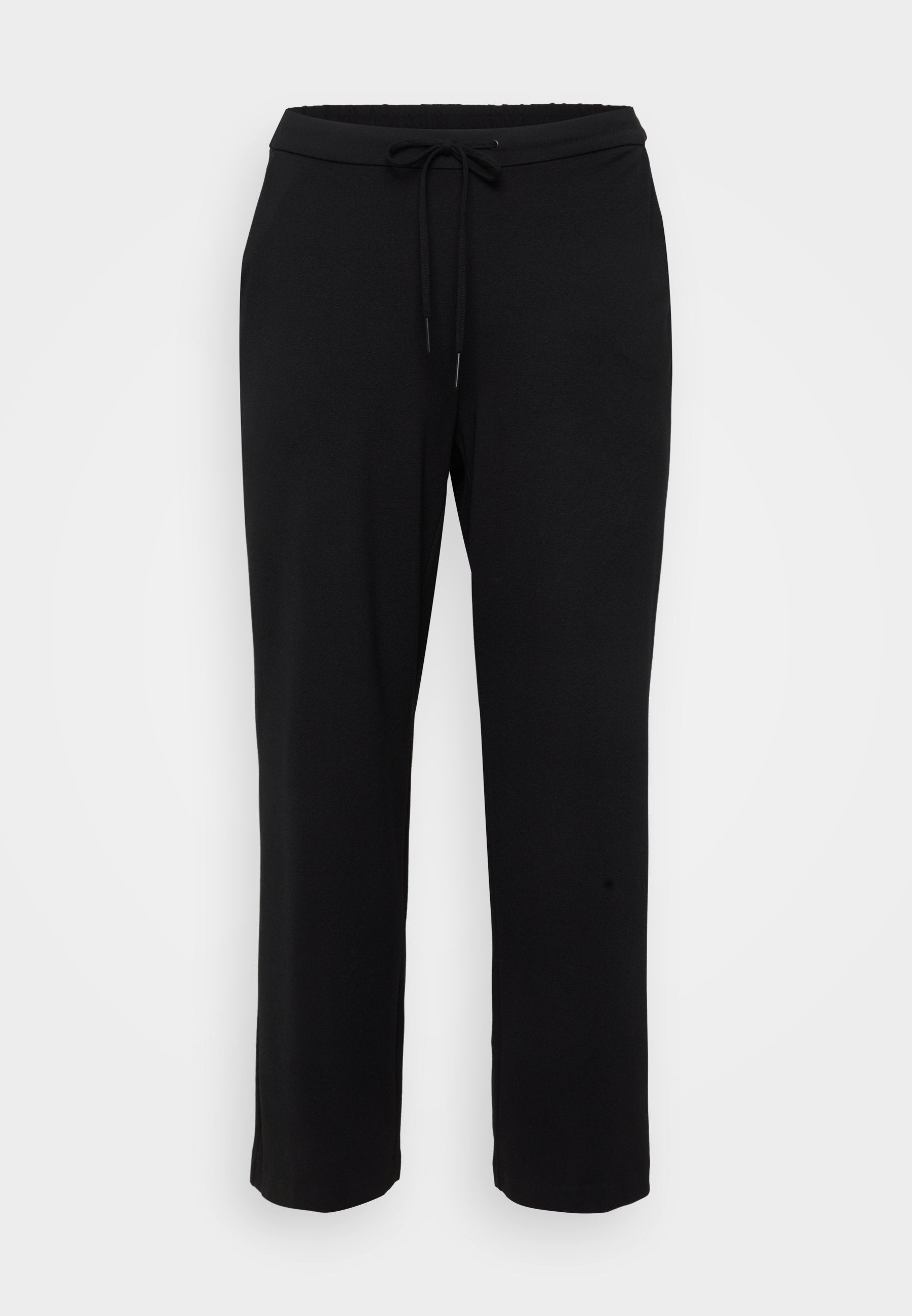 Schwarze Sweatpants mit lockerer Passform, elastischem Bund, verstellbarem Kordelzug und geradem Bein. Hergestellt aus weichem Stoff. Keine sichtbaren Muster.