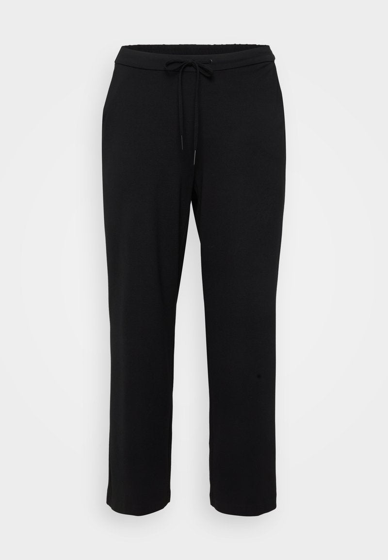Schwarze Sweatpants mit lockerer Passform, elastischem Bund, verstellbarem Kordelzug und geradem Bein. Hergestellt aus weichem Stoff. Keine sichtbaren Muster.